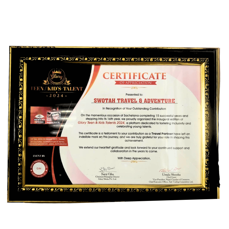 Travel Tales Excellence Certificate