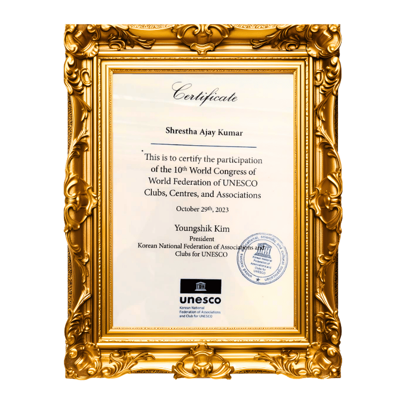 UNESCO World Congress Certificate