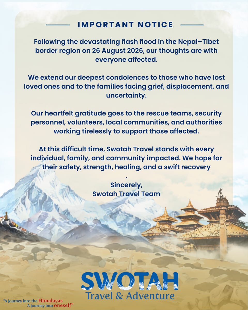 Swotah Travel and Adventure notice offering condolences to those affected by the flood